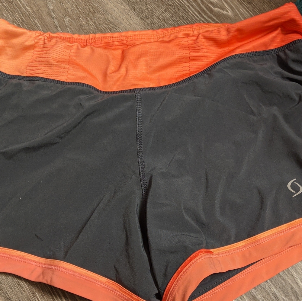 Moving Comfort Charcoal gray and coral run shorts
